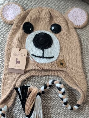 Kids' Bear Winter Hat in Camel Tan Alpaca